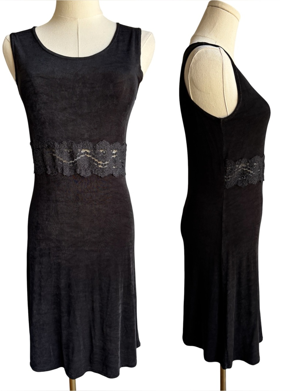 Vintage 90s Slinky Black Cocktail Dress Sz Small LBD Short Stretch Party Classic
